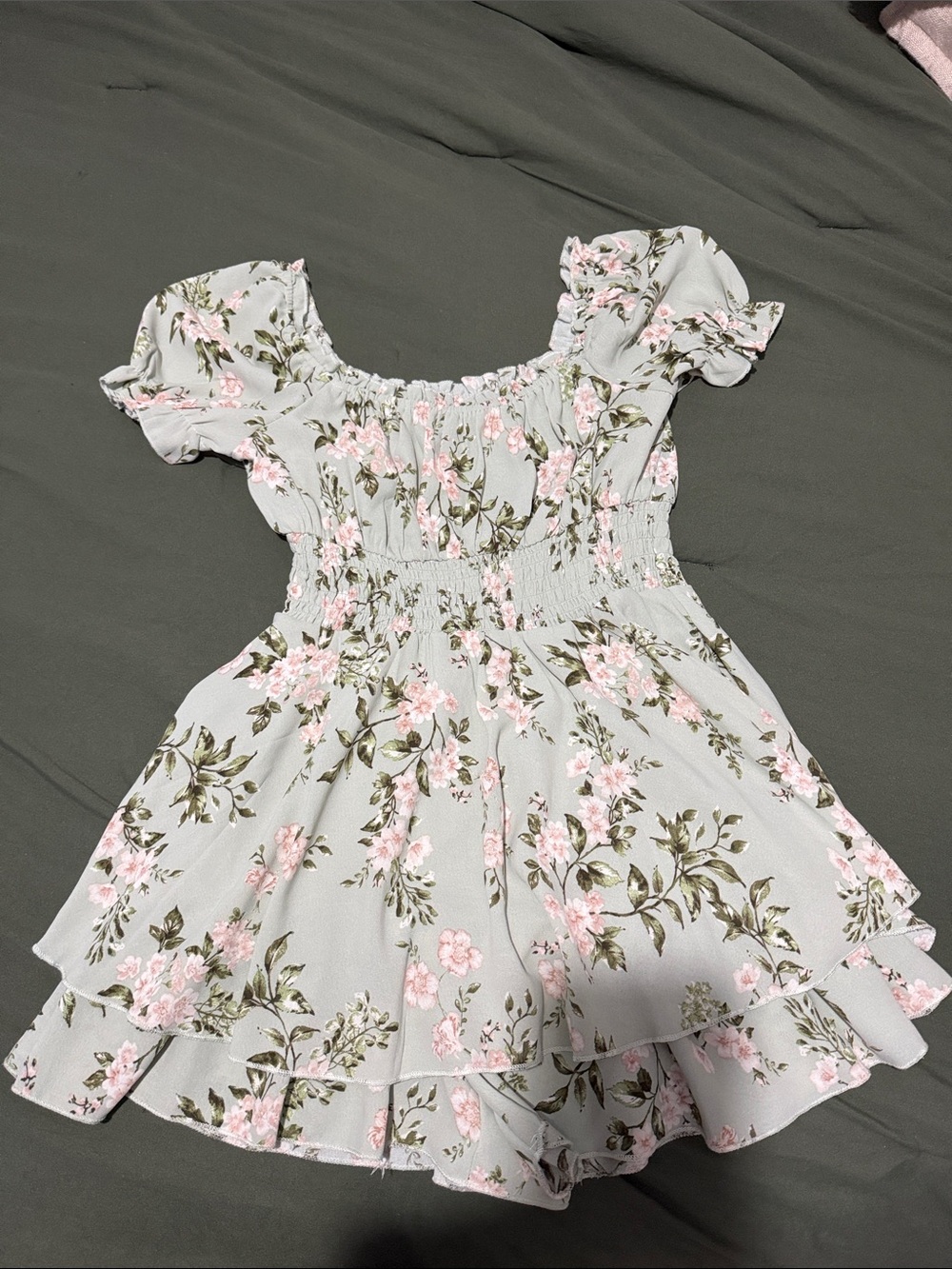 Smocked Floral Mint Off-Shoulder Romper
